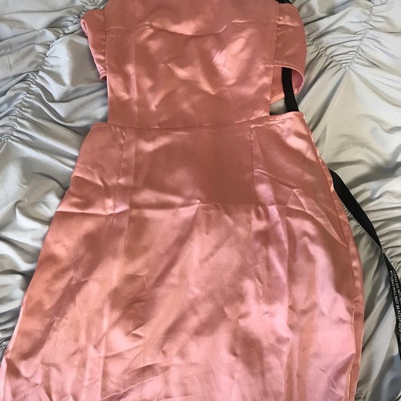 rose satin cut out side bodycon dress